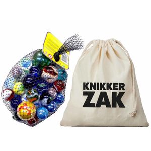 Knikkerzak van 25 x 30 cm gevuld met 2 kilo knikkers en bonken