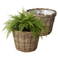 VD Leeden Plantenmand Klassiek - 2x - rond - bruin - 29 x 20 cm - rotan - gevlochten riet - bloemenm