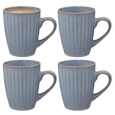 Koffiemokken Rome - 4x stuks - Keramiek - blauw - 380 ml - 9 x 11 cm - old stone look