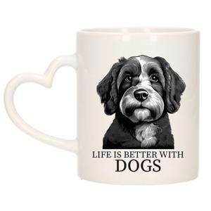 Cadeau mok voor honden liefhebbers - Labradoodle - wit - hartjes oor - keramiek - 300 ml