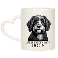 Cadeau mok voor honden liefhebbers - Labradoodle - wit - hartjes oor - keramiek - 300 ml