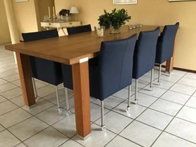 Set van 6 leren kuip eetkamerstoelen - met wieltjes - blauw leer - Echt leer, Modern, ontdek de vele Leersoorten en Kleuren bij ShopX
