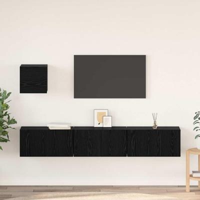 Tv-meubelset 4 pcs Zwart eiken 60 x 30 x 30 cm Bewerkt hout