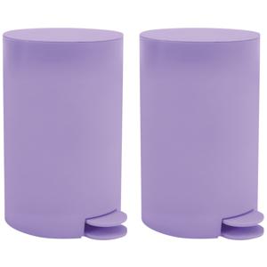 Prullenbak/pedaalemmer - 2x - kunststof - lila paars - 3 liter - 15 x 27 cm - Badkamer/toilet