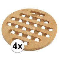 4x Ronde pannen onderzetter bamboe 20 cm