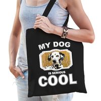 Dalmatier honden tasje zwart volwassenen en kinderen - my dog serious is cool kado boodschappentasje - thumbnail