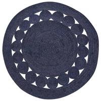 Beliani-KOYUNLU-Laagpolig vloerkleed-Donkerblauw-ø 120 cm-Jute