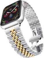 Bandje geschikt voor Apple Watch 42/44MM - Maat One Size - Vouw Sluiting - Horlogebandje - Polsband - Metaal - Zilver/Goud