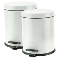 2x stuks vuilnisbakken/pedaalemmers wit 3 liter 24 cm RVS