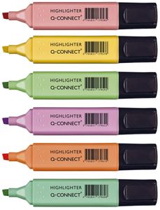 Q-CONNECT markeerstift pastel, geassorteerde kleuren, pak van 6 stuks