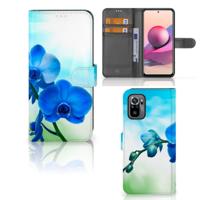 Xiaomi Redmi Note 10S | 10 4G | Poco M5s Hoesje Orchidee Blauw - Cadeau voor je Moeder | Portemonnee hoesje