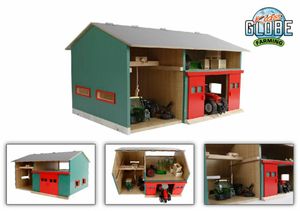 Kids Globe Farming Kids Globe werkplaats met berging en rode deuren 1:32 41x54x32cm