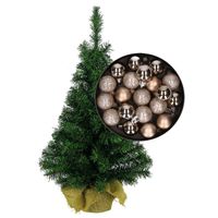 Mini kerstboom/kunst kerstboom H35 cm inclusief kerstballen champagne