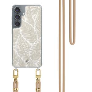 Samsung Galaxy S25 hoesje met beige koord - Palm leaves beige