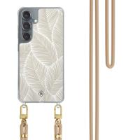 Samsung Galaxy S25 hoesje met beige koord - Palm leaves beige