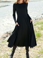 Plain Long Sleeve Casual Dress - thumbnail