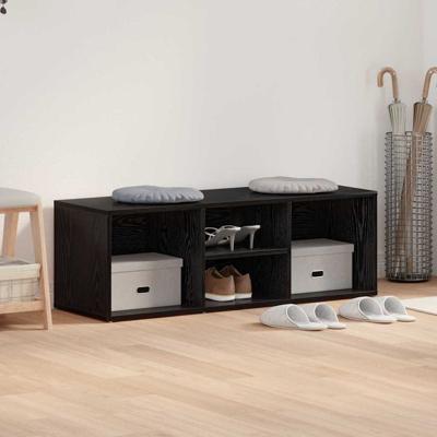 Schoenopbergbank Zwart eiken 102 x 35 x 35 cm Bewerkt hout