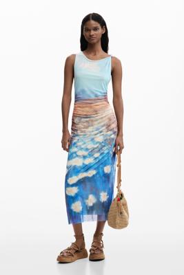 Gedrapeerde jurk met waterlelies - BLUE - XL