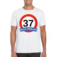 37 jaar and still looking good - t-shirt verkeersbord print - wit - heren - verjaardag