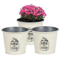 Plantenpot/bloempot voor buiten - 3x - zink - ivoorwit - D19 x H16 cm