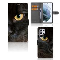 Samsung Galaxy S22 Ultra | Telefoonhoesje | Met pasjeshouder | Zwarte Kat