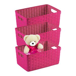 Opbergmand - 3x - Kastmand - rotan kunststof - fuchsia roze - 12 Liter - 30 x 37 x 13 cm