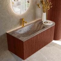 Badmeubel Mondiaz Kurve-Dlux | 105 cm | Meubelkleur Ruby | Wastafelkleur Oza | Solid surface | Wasbak linker zijde spoelbak | 1 kraangat