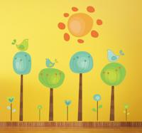 Muursticker abstract vogels bomen