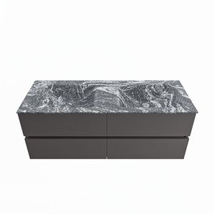 MONDIAZ VICA-DLUX 130cm badmeubel onderkast Dark grey 4 lades. Inbouw wastafel CLOUD dubbel 2 kraangaten, kleur Lava.