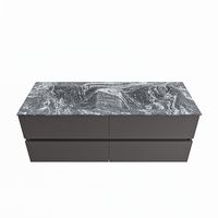 MONDIAZ VICA-DLUX 130cm badmeubel onderkast Dark grey 4 lades. Inbouw wastafel CLOUD dubbel 2 kraangaten, kleur Lava. - thumbnail