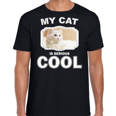 Witte kat katten / poezen t-shirt my cat is serious cool zwart voor heren