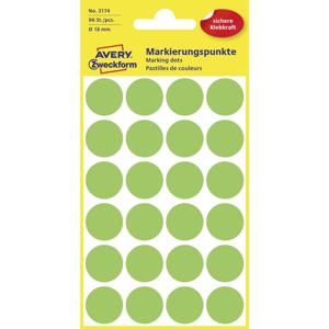 Avery-Zweckform 3174 Etiketten voor markeringspunten Ø 18 mm Felgroen 96 stuk(s) Permanent hechtend Papier