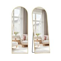 Staande passpiegel met gebogen design en aluminium frame, Bleek goud