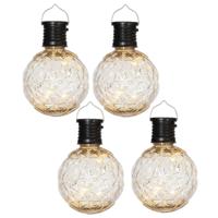 Anna's Collection Solar hanglamp tuin - 20x - lampenbol - zwart - bewerkt glas - 11 cm - ophang haak