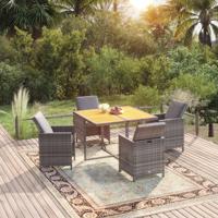 5-delige Tuinset met kussens poly rattan grijs