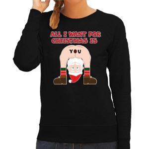 Foute Kersttrui/sweater voor dames - all I want is - zwart - blote kont - kerstman