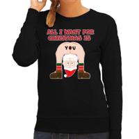 Foute Kersttrui/sweater voor dames - all I want is - zwart - blote kont - kerstman - thumbnail