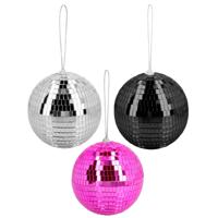 Disco spiegelballen set 3x stuks - mix kleuren - Dia 15 cm - Seventies/eighties thema versiering - thumbnail