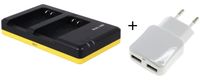 Duo lader voor 2 camera accu's Nikon EN-EL20 + handige 2 poorts USB 230V adapter - thumbnail