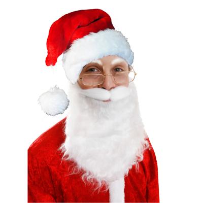 Luxe kerstmuts met witte baard - rood/wit - volwassenen - pluche - grote pompom - baard met elastiek
