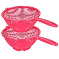 Keuken vergiet/zeef met steel - 2x - kunststof - Dia 24 cm x Hoogte 11 cm - fuchsia roze - thumbnail