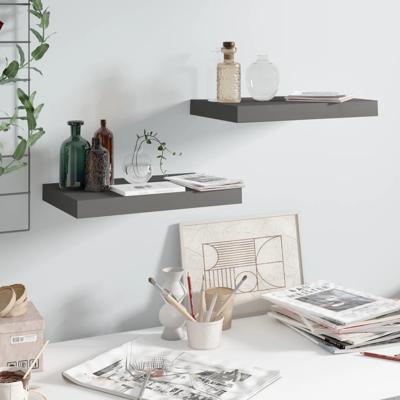 Wandschappen zwevend 2 st 40x23x3,8 cm MDF hoogglans grijs