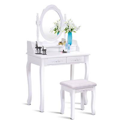 Kaptafel met Spiegel en 4 Lades Moderne Kaptafel met Kussentje Make-Up Kaptafel Set met Verwijderbaar Blad Wit