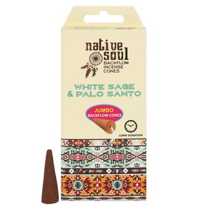 Native Soul Jumbo Wierook Kegels Witte Salie en Palo Santo (12 pakjes met 8 kegels)