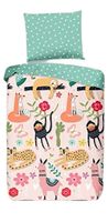 Good Morning dekbedovertrek junior 135 x 200 cm katoen roze/groen - thumbnail