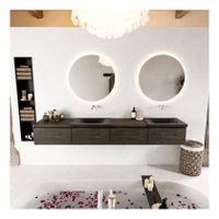 Mondiaz Bukla 240cm badmeubel met module 60 links kleur dark brown met 4 lades en wastafel dubbel zonder kraangat kleur urban
