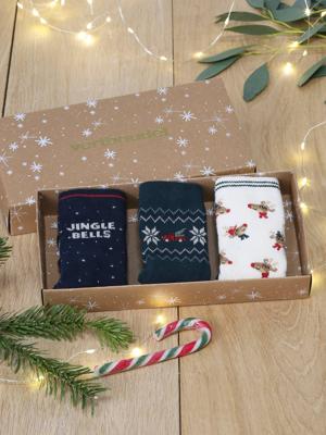 Set van 3 paar kerstsokken voor jongens. dennen