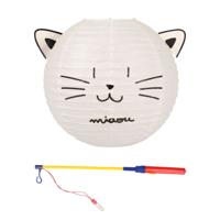 Set Japanse bol lampion met stokje - kat/ poes thema -lichtje - sint maarten - lampion - versiering