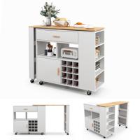 Keukenwagen & Bartafel Keukeneiland met Verstelbaar Rek Lade en Kruidenrek Keukenkast Serveerwagen Keukeneilandwagen Wit