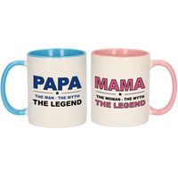 Papa en mama the legend mok met gekleurde binnenkant - Cadeau beker set voor Papa en Mama   - - thumbnail